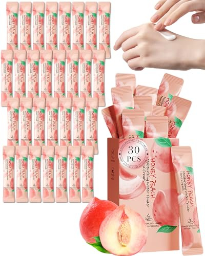 Lot de 30 mini crèmes pour les mains - Petits cadeaux - Taille voyage - Crème pour les mains en vrac - Soin hydratant pour les mains très sèches - Mini cadeaux de Noël pour femmes et hommes - Pêche