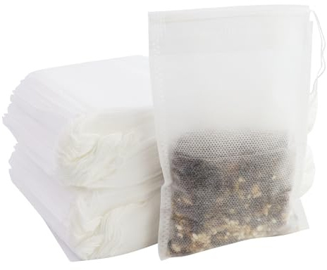 200 pezzi sacchetti da tè, 10 x 15 cm, bustine te vuote, filtri per tisane sfuse, in tessuto non tessuto, per erbe medicinali, spezie, caffè, tè profumato