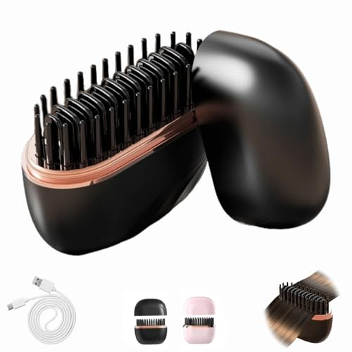 Mini brosse à lisser, rechargeable et portable sans fil, peigne chaud à chauffage rapide avec coque anti-brûlure, contrôle de la température à 3 vitesses, cheveux et barbe (noir)