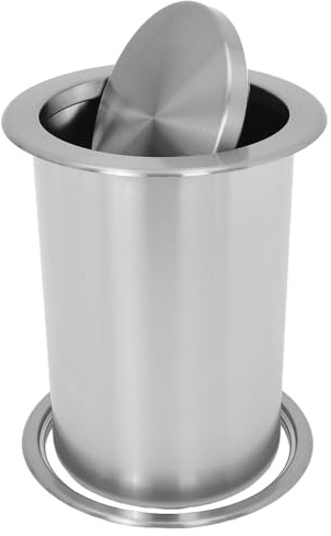 FIXOSHEE Cubo de Basura Empotrado en Encimera de Acero Inoxidable 29L con Tapa Abatible Silenciosa para Cocina Doméstica y Profesional Conducto de Residuos Integrado Fácil Limpieza