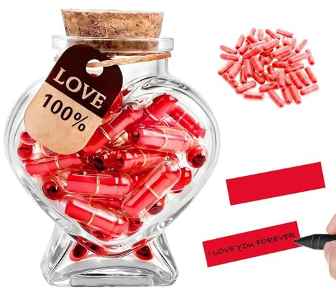 Wvu & Wvo Love Botschaft - Capsule in bottiglia di vetro a forma di cuore, 50 pezzi, lettere d'amore fai da te, regalo personalizzato per coppie