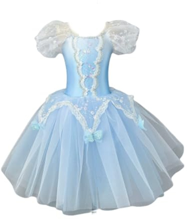 Flickors långa balettdans-tutuklänning, barnärmlös gymnastikpjäs danskläder camisolkjol skridskoåkning ballerina-dräkt