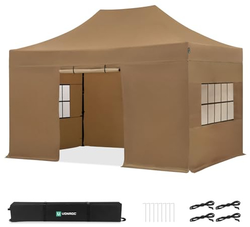 Vonroc Paviljong 4,5 x 3 m, vattentäta sidoväggar stabila – festtält med sidoväggar EasyUp-system [3 min konstruktion] popup vikbar paviljong modulär utbyggbar som festivaltält, trädgårdspaviljong