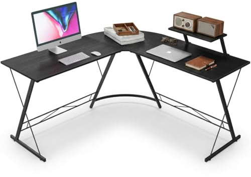 nikcorp Scrivania angolare a L scrivania computer ufficio gaming con ripiano struttura in metallo stabile piano MDF ampio spazio lavoro home office studio - nero