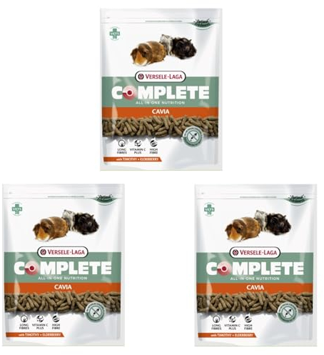 Versele-Laga Complete Cavia All-in-one- Nutrition | 3er Pack | 3 x 500 g | Pellets für Meerschweinchen | Enthält Timothy-Heu | Angereichert mit Holunderbeeren und Kräutern