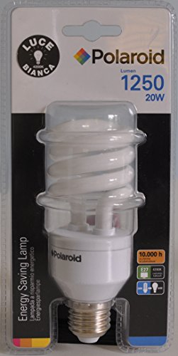 LAMPADA POLAROID 20W SPIRALE TORCIGLIONE ESL BASSO CONSUMO RISPARMIO ENERGETICO T3 E27 ATTACCO GRANDE 4200K LUCE FREDDA 10.000 ORE