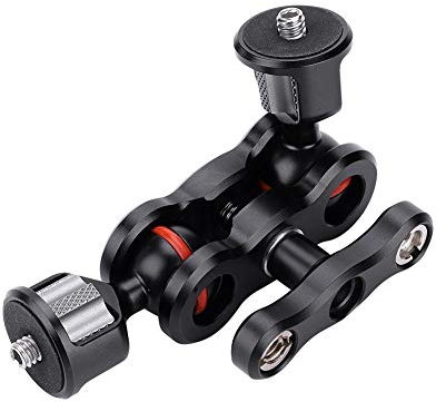 Braccio magico universale con doppia testa a sfera, doppia testa a sfera multifunzionale in metallo durevole portatile con attacco a slitta e vite da 1/4 di pollice per monitor DSLR