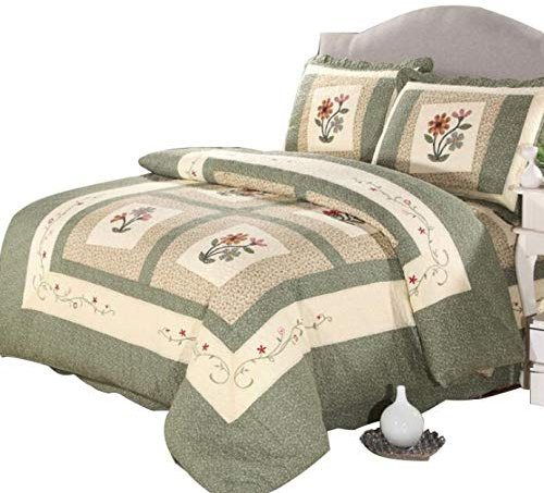 Colcha Cama 150 Bouti Edredon Colchas Algodon Acolchado Patchwork Edredones Manta Y 2 Funda De Almohada,Green-230x250cm