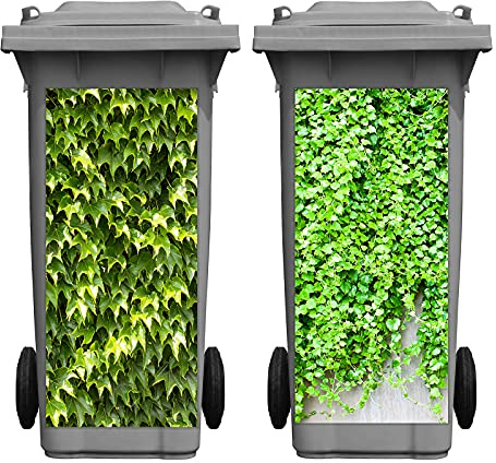 Tenare 2 Sheets Ivy Leaves Wheelie Bin Sticker Adhesive Ivy Leaf Dustbin Decorative Wall Stickers Large Green Leaves Decal for Fridge Bins Wall, Indoor Outdoor Decor,15 x 32.28 Inch