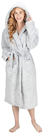 MONHOUSE Womens Bath Robe - Premium Super Soft & Cosy Long Bathrobe - Ladies Thick Flannel Luxury Housecoat - Shearling Spa Gown for Her - Sherpa Bathrobe - Grey Shealing UK 12-14