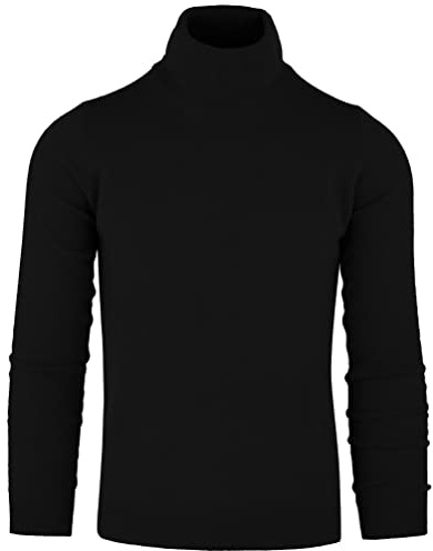 Cashmere Zone Dolcevita Maglione Uomo 30% Puro Cashmere 70% Pura Lana Made in Italy Pull Manica Lunga Morbido Soffice e Caldo (L, Nero)