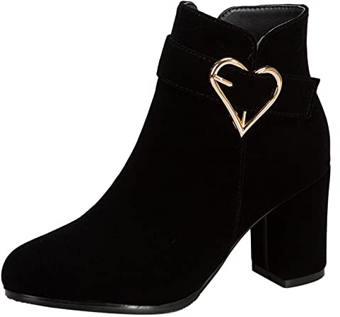 MJIASIAWA Femmes Bloc Mariage Robe Hiver Warm Bottillons Fermeture Éclair Boucle Elegant Bridesmaid Talons Hauts Bottes Chelsea Noir Taille 38 EU/39 Asiatique