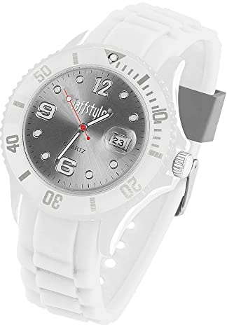 Taffstyle Damen Herren Sportuhr Armbanduhr Silikon Sport Ziffernblatt mit Datum Analog Quarz Farbige Bunte Uhr Weiß Grau