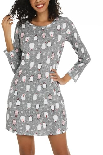 ENJOYNIGHT - Camicia da notte da donna a maniche lunghe, in cotone, con stampa, biancheria da notte, camicia da notte per donna, 3XL