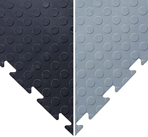 BiGDUG Essentials Interlocking Garage Floor Tile Set - 600 x 600 cm - Studded Rubber Floor Tile - Black & Grey