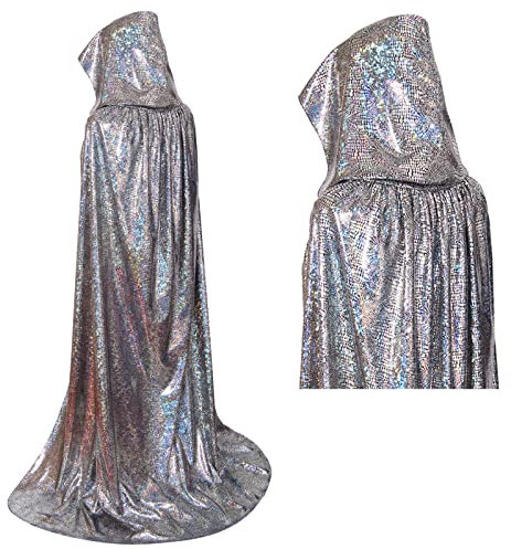 maxToonrain Déguisement disco des années 70 pour homme et femme - Longue cape à paillettes pour Halloween, Noël, Mardi Gras, carnaval, Mama Mia Retro Abba Party (argenté, 110 cm)