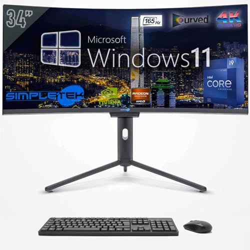 SIMPLETEK - PC ALL in ONE 34 4K Wide 165Hz Core i9 12° Gen | Windows 11 | 64GB RAM SSD 2TB | GPU Dedicata RTX4060 8GB | Webcam integrata 5MP Gaming Computer WiFi6