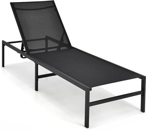 GIANTEX Sonnenliege Gartenliege Outdoor, Strandliege Relaxliege mit 6-Fach Verstellbarer Rückenlehne, Liegestuhl Liegesessel Stahlrahmen bis 150 kg belastbar, Liege Terrassenliege 198x64x103 cm