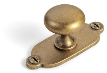 Goo-Ki Antique Brass Zinc Alloy Cabinet Knob with Backplate - Single Hole Center Cabinet Pull Hardware for Bedroom, Kitchen, 6 Pack（8611-G013）