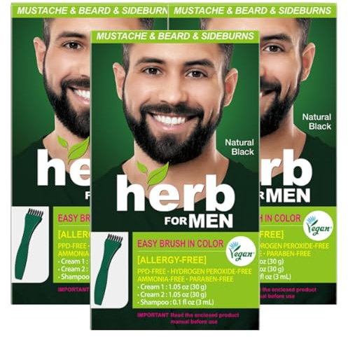 Herb for Men Mustache & Beard Dye (Natural Black, 3 Pack)