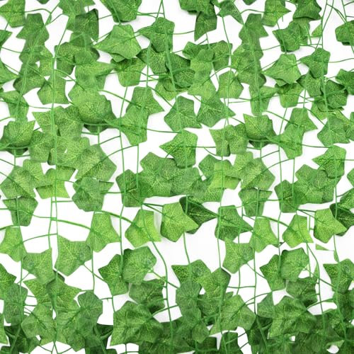 Surplex Efeu Künstlich Girlande, 16 Stück 2.1m Kunstpflanze Hängend, Pflanzen Efeuranke Deko Vorhang für Garten Küche Terrasse Schaukel Hochzeit Büro Party Weihnachten Halloween Dekoration,Grün