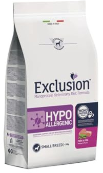 Exclusion Hypoallergenic Small Adult Maiale e Piselli 7kg, alimento completo ipoallergenico per cani adulti di taglia piccola con intolleranze alimentari.