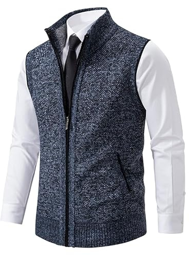MGDIFYXAA Chaleco Sin Mangas Para Hombre - Chaleco Suéter Sin Mangas De Punto Para Hombre Cárdigan Con Cremallera Suéter Con Cuello Alto Suéter De Punto Punto Para Primavera Otoño Invierno Gris Sg