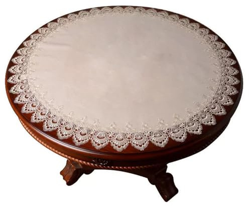 YULIAO 1 Pièce Napperon Rond en Lin, Beige avec Bordure en Dentelle, Napperon, Napperon Rond, Artisanat Crocheté à La Main, Décoration De Table, Nappe Imperméable Et Résistante à l'huile, Champagne