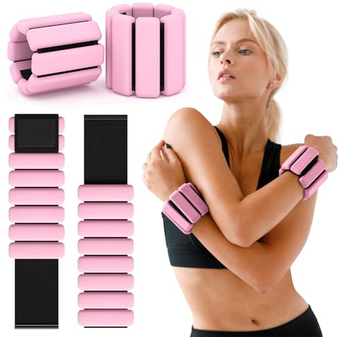 Lichamp 2PCS Adjustable Wrist Weights Ankle Weight Set (1lb Each, 2lbs Total) Adjustable Wrist Weights Bracelet for Yoga Pilates Dance Barre Walking Gym Exercise Walking Running Pink