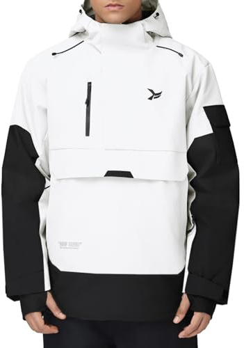 HOTIAN Herren Skijacke Warm Winterjacke Wasserdicht Atmungsaktiv Snowboardjacke Winddicht Funktionsjacke mit Abnehmbarer Kapuze White L