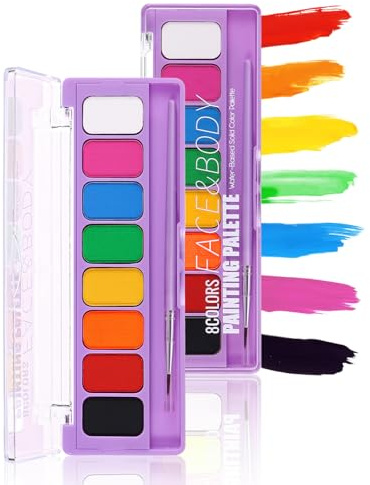 8 Colors Neon Face Paint Palette, UV Glow in the Dark Face Paint Water-Based Solid Color Palette, Neon Face Body Painting Kit for Halloween Party, Washable Fluorescent Makeup Kit