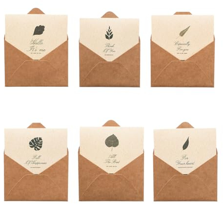 OIXEYA Tarjeta de Felicitación, 6 Pcs Papel Kraft Vintage Tarjeta Regalo, Tarjeta Gracias, Postales Decoradas, Postales Navidad, Regalo Sobres Boda, para Cumpleaños, Bodas, Amigos, Familia