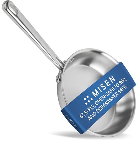 Misen 5-Ply Stainless Steel 6 Frying Pan - Professional Cookware for Induction, Gas and Electric - Dishwasher Safe, Oven Safe to 800°F - Durable, Versatile, Even Heating