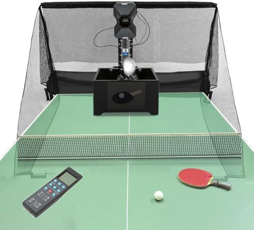 Robot de Tennis de Table Automatique, Machine d'entraînement au ping-Pong avec Filet de réception et télécommande, entraîneur de Tennis de Table Portable avec balles de ping-Pong, Lanceur Automatique