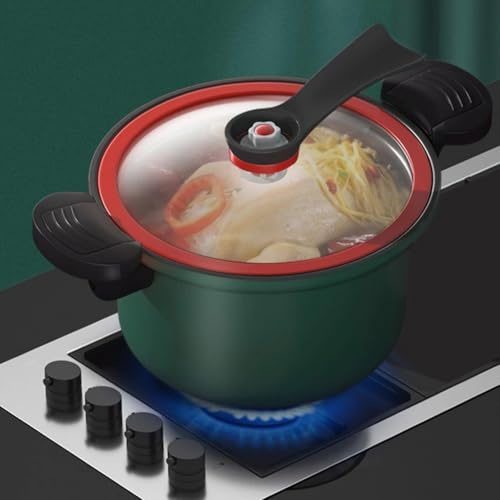 FUBESK Olla de cocción lenta a presión de 3,5 L para llama abierta con interior antiadherente, compatible con cocina en estufa, verde/rojo
