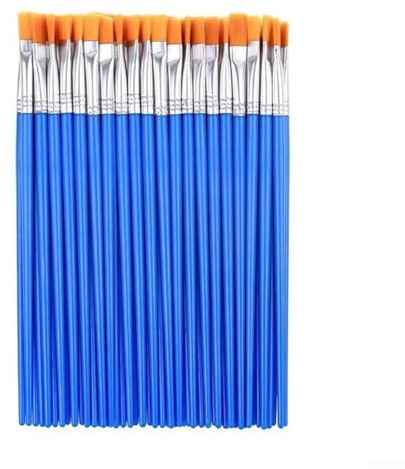 Zilimontt Lot de 50 pinceaux avec pointes rondes et plates pour gouache acrylique, huile, 167 mm, poils en nylon, poignée en plastique confortable, virole en métal pour bricolage