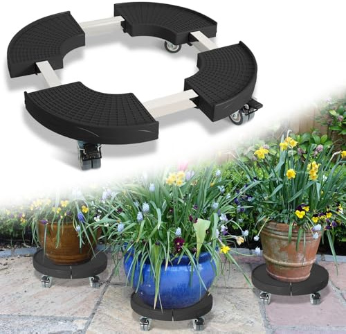 Fogmiea Rullo per piante rotondo, sottopentola con rotella di bloccaggio girevole a 360°, regolabile Ø 38 cm fino a 54 cm, portata 200 kg, resistente alle intemperie, per interni ed esterni, colore