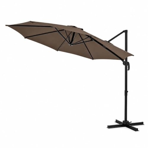 GarveeHome Parasol de Jardin Extérieur, Parasol Déporté rond 3x3M à Manivelle, Inclinable et Rotation à 360°, Protection UV, Socle en Croix, pour Terrasse, Patio, Balcon, Plage (Brun)