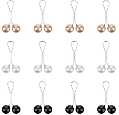 SULIKJHUI 12 agujas de hijab para mujer, agujas de seguridad metálicas para mujer, con perlas de 8 mm, para broche, broche (negro/blanco/dorado)