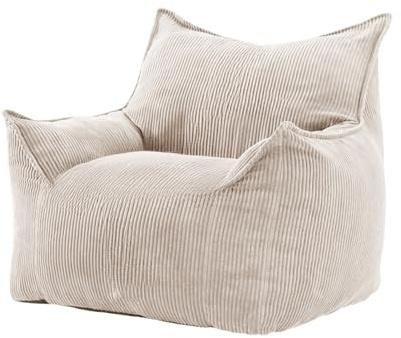 OPIGJUFD Funda para Silla De Puf Funda de Pana for puf 【¡Sin Relleno! ¡Debes Comprar el Relleno por Separado!】(1-Seat-Beige)