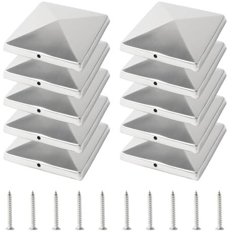 Tapas para postes de madera, 10 x 10 cm, 10 unidades, galvanizadas, de metal, forma piramidal, tapas para postes de madera, tapas para postes de madera con tornillos y tapa protectora resistente a la