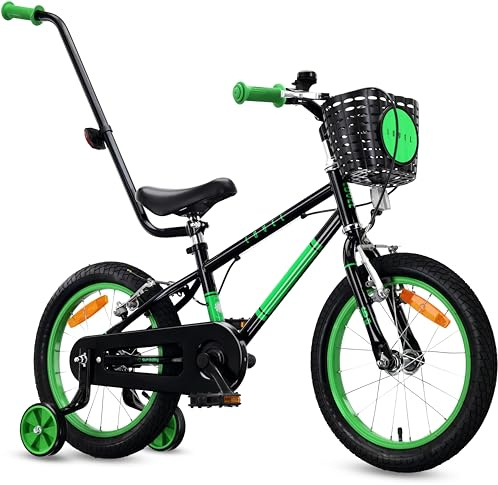 SUN BABY LOVEL barncykel 14/16 | För 3–6 år, max. 50 kg, stödhjul, korg, ringklocka och kedjeskydd