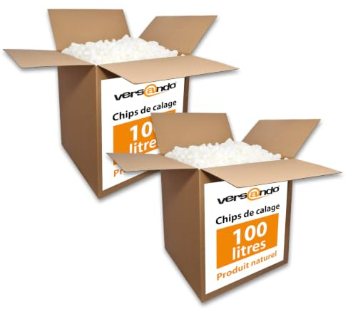 versando 200l chips d'emballage et chips de calage - maïs biodégradable | 200l de remplissage léger et généreux, protège et amortit vos colis, 100% biodégradable et compostable, amidon de maïs