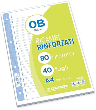 One Color - Ricambi Rinforzati A4-0B Righe 3 Elementare - 40 fogli