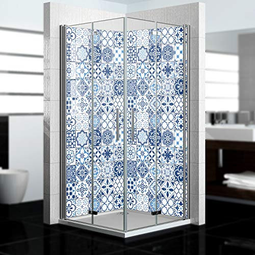 dedeco Paroi de douche d'angle imperméable avec carrelage V1 Motif vernis UV mat – 2 x 90 x 200 cm, paroi arrière de salle de bain pour remplacement de carrelage, mur décoratif, revêtement mural et