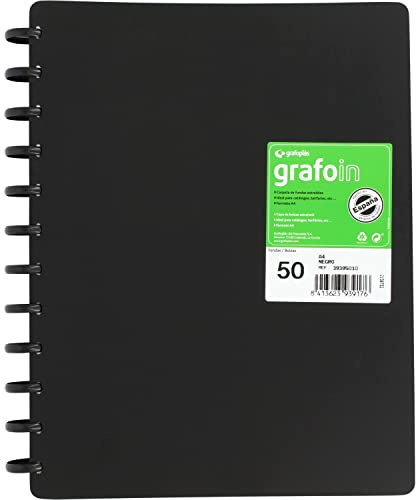 Grafoplas - Carpeta de Fundas Extraibles Grafo In, 50 Forros Transparentes, Tamaño A4, Tapas Rígidas, Mecanismo de Discos, Intercala y Sustituye Fundas Rápidamente, Perfecta para Oficina
