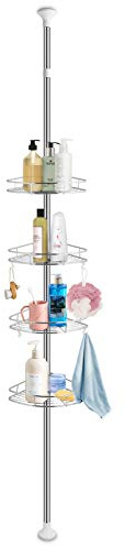 Cocoarm Teleskop Duschregal ohne Bohren Teleskop Badregal mit 4 höhenverstellbaren Körben Duschregal Teleskopregal Duschregal Teleskopregal Badregal für Dusche Bad höhenverstellbar von 190-310 cm