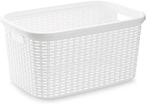 AC - Cesta Colada Rectangular de plástico - Fabricado en España - Capacidad de 35 litros - Estilo Mimbre - 53,5 x 36 x 26,5 cm - Color Blanco