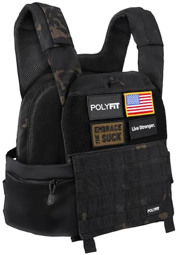 Polyfit (Fortify) Weighted Vest for Strength and Endurance Training, Fitness Workouts, Running, WODs - Black Camo
