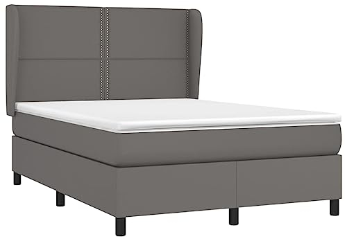 vidaXL Boxspringbett mit Matratze Kunstlederbett Doppelbett Polsterbett Bett Bettgestell Hotelbett Bettrahmen Lattenrost Schlafzimmerbett Grau 140x200cm